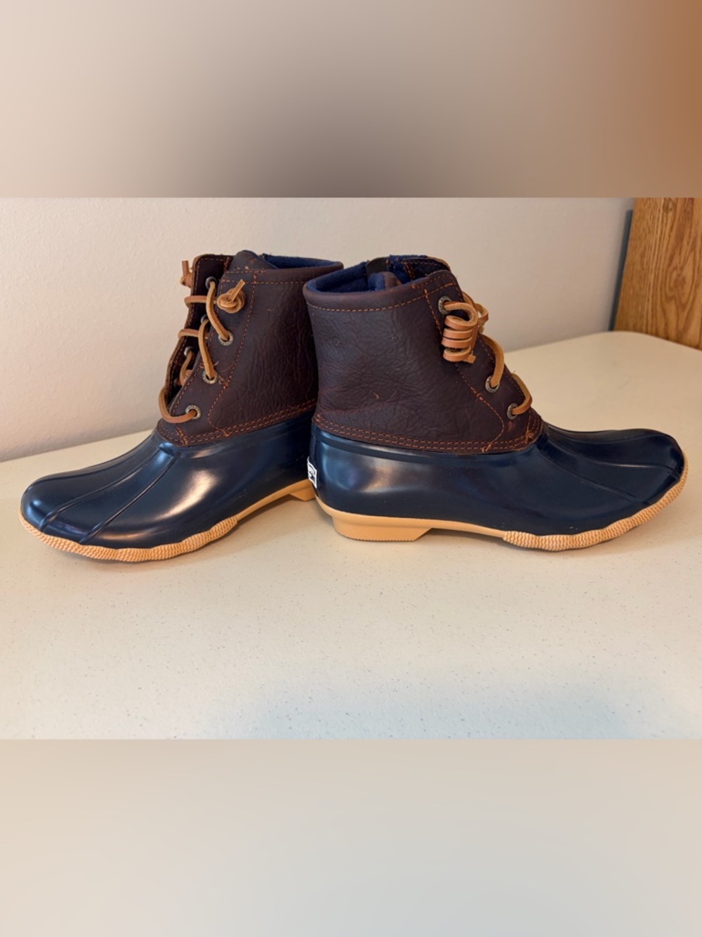 Sperry Navy & Brown Waterproof Duck Boots with Tan Sole - Picture 8 of 12